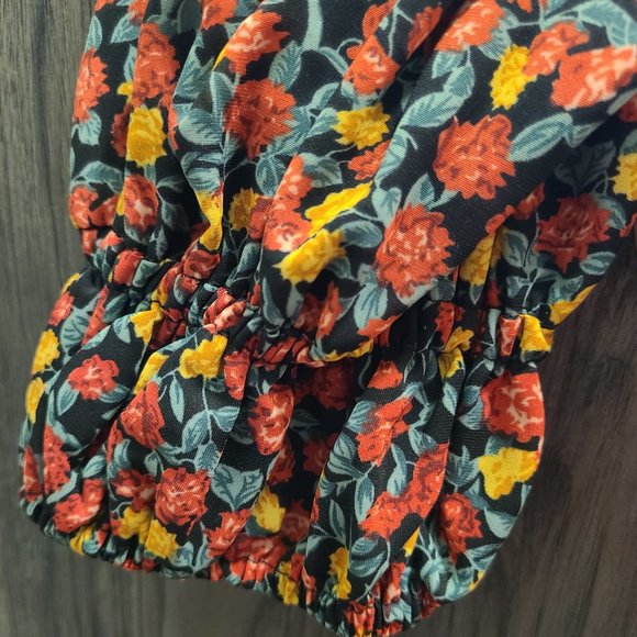 Lolita England flower print blouse scarf puffy mambo bell sleeves kawaii - Picture 2 of 8